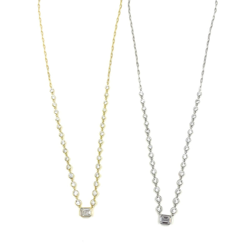Ashley Gold Sterling Silver Emerald CZ And Round Bezel Set CZ Necklace