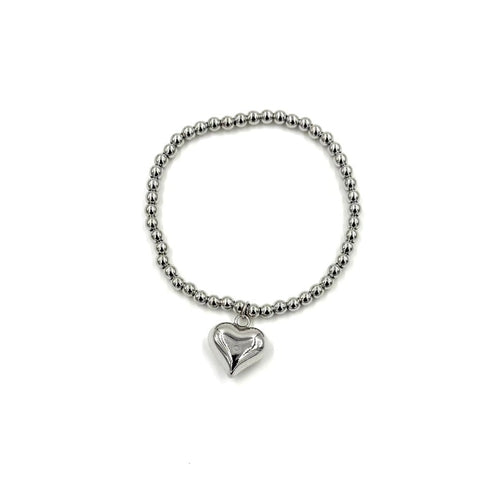 Ashley Gold Stainless Steel Ball Beaded Stretch Dangle Heart Pendant Bracelet