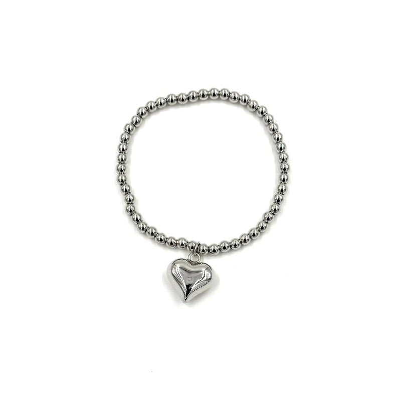 Ashley Gold Stainless Steel Ball Beaded Stretch Dangle Heart Pendant Bracelet