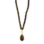 Ashley Gold Stainless Steel Gold Plated Brown Semi Precious Beaded 1 Teardrop Charm Necklace