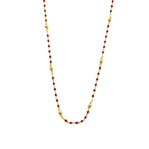 Ashley Gold Sterling Silver Gold Plated Red Beaded Enamel And Gold Ball Design Necklace