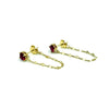 Ashley Gold Sterling Silver Gold Plated Red CZ Chain Drop Earrings