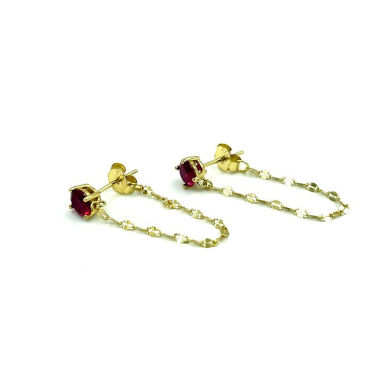 Ashley Gold Sterling Silver Gold Plated Red CZ Chain Drop Earrings