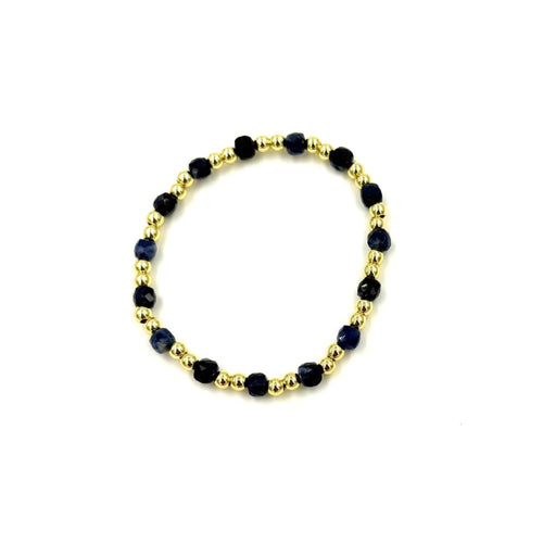 Ashley Gold Stainless Steel Gold Plated Ball Beaded Stretch Alternating Colored CZ Bracelet