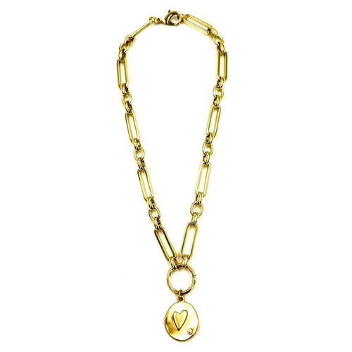 Ashley Gold Stainless Steel Gold Plated Drop Heart Engraved Pendant Necklace