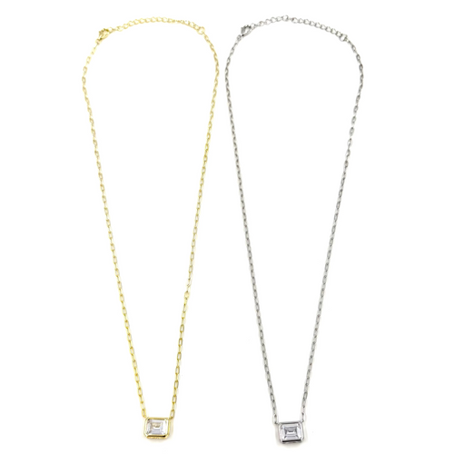 Ashley Gold Sterling Silver Gold Plated 3.00CTW Emerald Cut CZ Design Necklace