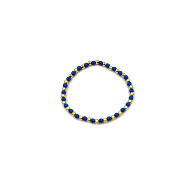 Ashley Gold Stainless Steel Gold Plated Alternating Enamel Navy Ball Beaded Stretch Bracelet