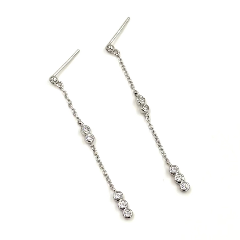 Ashley Gold Sterling Silver Drop Chain Link With CZ's Earrings
