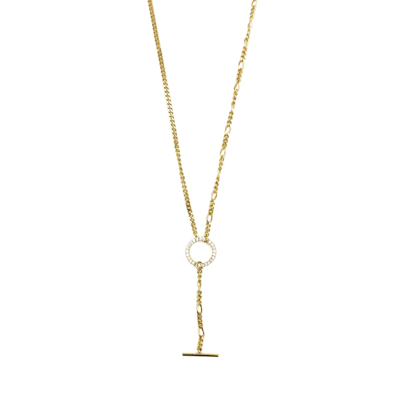 Ashley Gold Sterling Silver Combo Link CZ Circle Drop Necklace