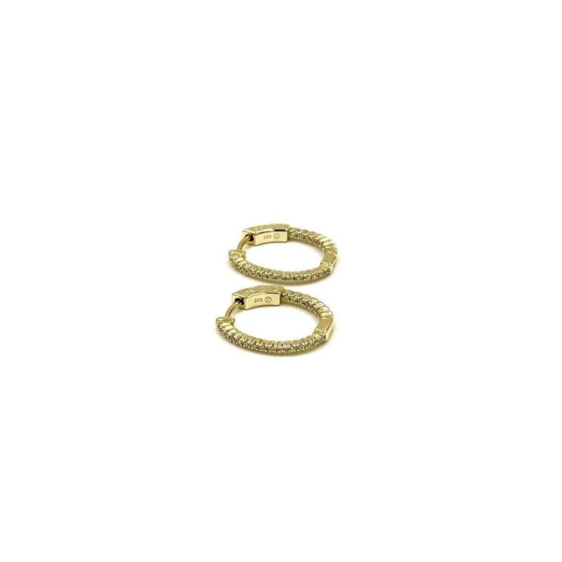 Ashley Gold Sterling Silver .75" Inside/Outside CZ Hoops Earrings