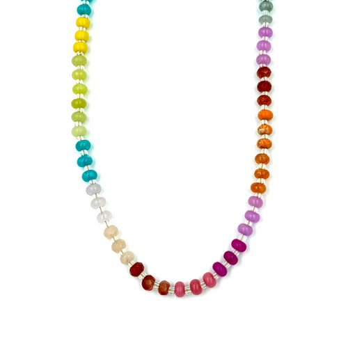 Ashley Gold Stainless Steel Gold Plated Assorted Colorful Semi Precious Beaded Necklace