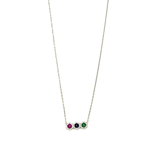 Ashley Gold Sterling Silver 6 Sided Colorful Design CZ Necklace