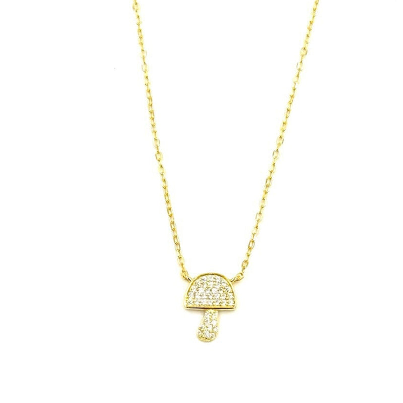 Ashley Gold Sterling Silver Gold Plated CZ Small Mushroom Pendant Necklace