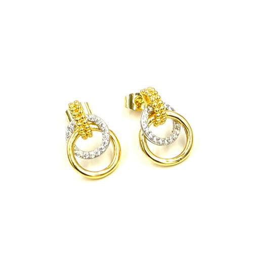 Ashley Gold Stainless Steel Two Toned CZ Double Circle Drop Earrings