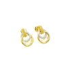 Ashley Gold Stainless Steel Two Toned CZ Double Circle Drop Earrings