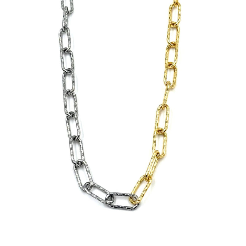 Ashley Gold Stainless Steel Gold Plated Two Toned Faceted Chain Link Necklace