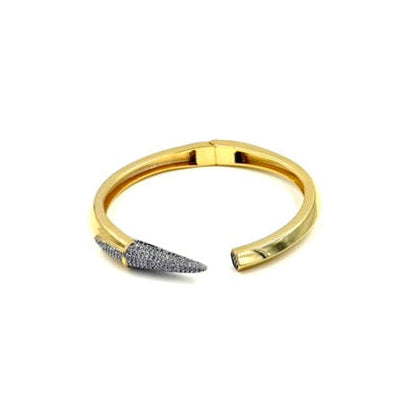 Ashley Gold Stainless Steel Gold Plated Open Bangle with CZ Encrusted Arrow Bracelet