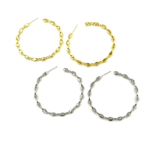 Ashley Gold Stainless Steel Interlocking Ovals 2" Hoop Earrings