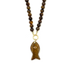 Ashley Gold Stainless Steel Gold Plated Brown Semi Precious Beaded With Fish Pendant Necklace
