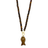 Ashley Gold Stainless Steel Gold Plated Brown Semi Precious Beaded With Fish Pendant Necklace