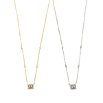 Ashley Gold Sterling Silver Emerald Cut Halo With CZ's By The Yard Necklace