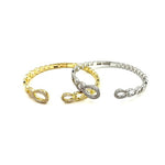 Ashley Gold Stainless Steel Open Bangle With Interlocking Ovals and CZ Bracelet
