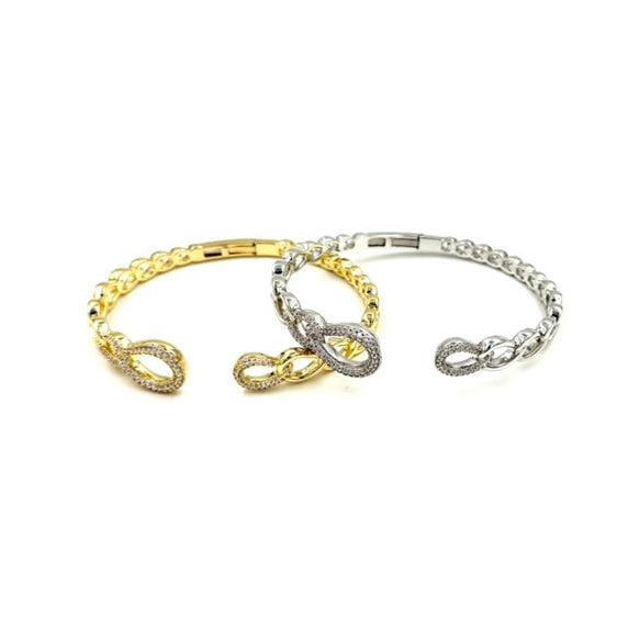 Ashley Gold Stainless Steel Open Bangle With Interlocking Ovals and CZ Bracelet
