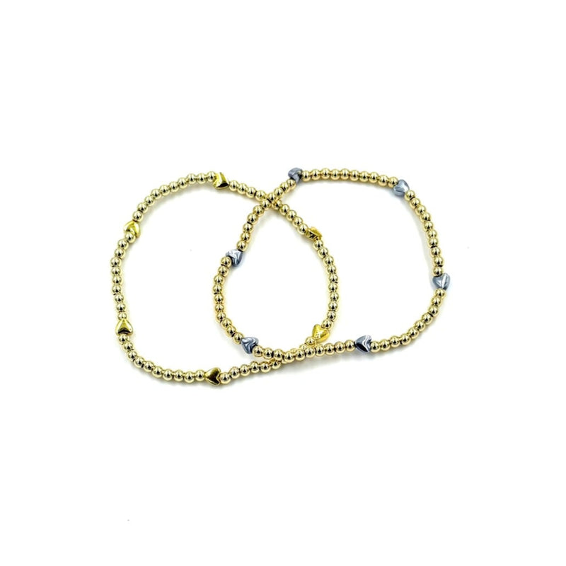 Ashley Gold Stainless Steel Gold Plated Assorted Heart Beaded Ball Stretch Bracelet