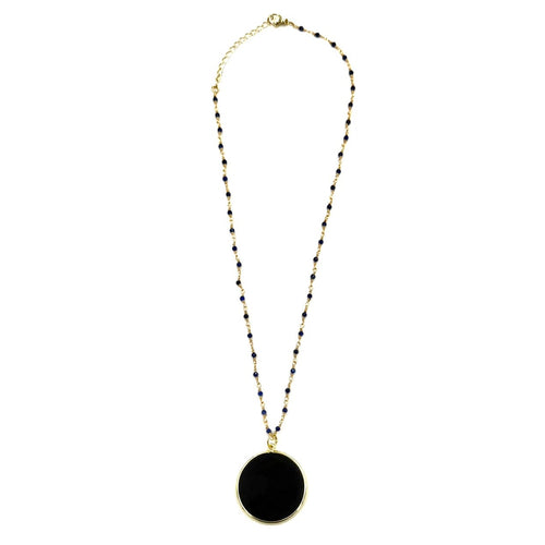 Ashley Gold Stainless Steel Gold Plated Blue Wire Wrapped Enamel 2" Disc Necklace