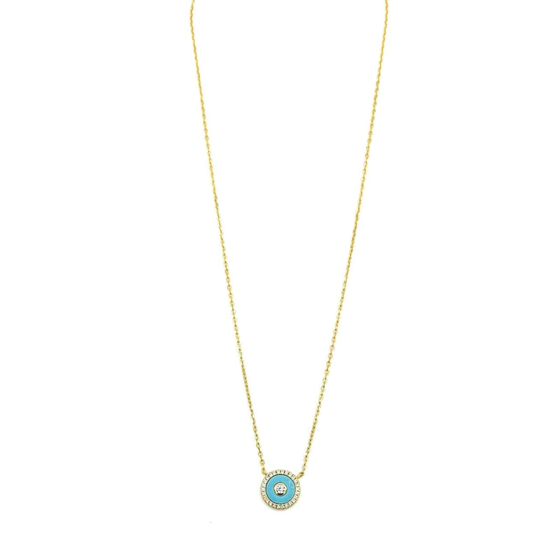 Ashley Gold Sterling Silver Gold Plated Enamel Circle CZ Necklace