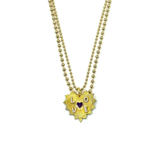 Ashley Gold Stainless Steel Double Layer Ball And CZ Heart Charm Necklace