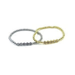 Ashley Gold Stainless Steel 5 CZ Bezel Set Ball Beaded Stretch Bracelet