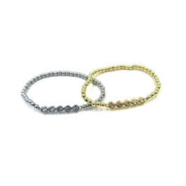 Ashley Gold Stainless Steel 5 CZ Bezel Set Ball Beaded Stretch Bracelet