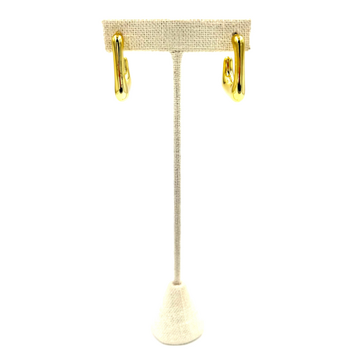 Ashley Gold Stainless Steel Gold Plated Open Long Rectangle Design Shape Hoop Earrings