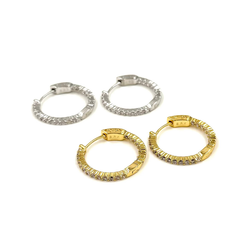 Ashley Gold Stainless Steel Inside/Outside CZ 1" Hoop Earrings