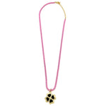 Ashley Gold Stainless Steel Pink Enamel Plated Box Link Chain With Clover Charm Necklace