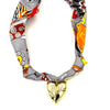 Ashley Gold Hand Painted Silk Scarf With Oversized Stainless Steel Gold Plated Bubble Heart Pendant Necklace