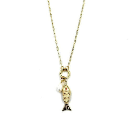 Ashley Gold Sterling Silver Gold Plated Double Pendant Fish Necklace