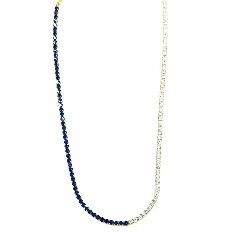 Ashley Gold Sterling Silver Gold Plated Mixed Clear And Blue CZ Tennis Necklace