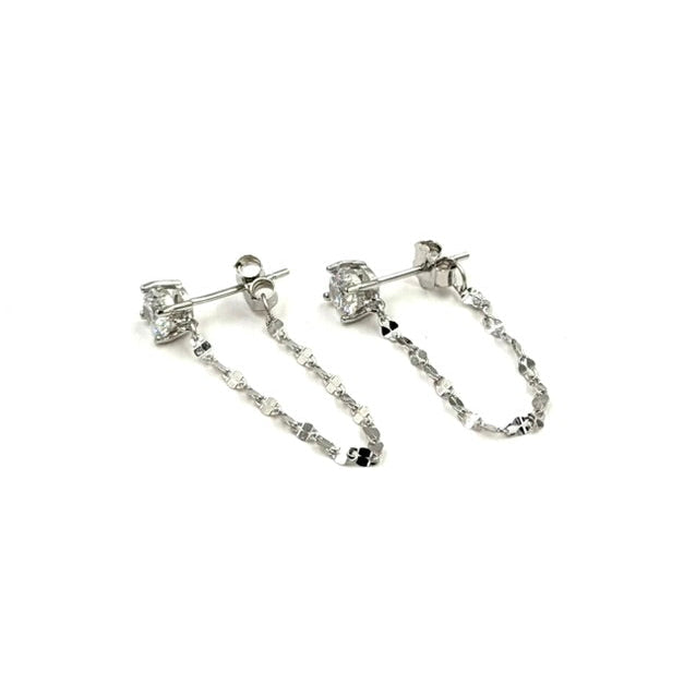 Ashley Gold Sterling Silver CZ Stud with Circle Link Chain Loop Drop Earrings