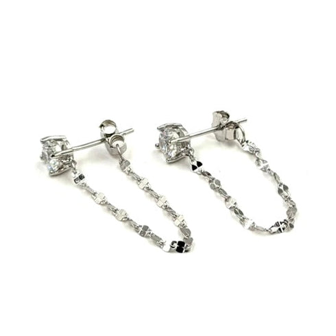 Ashley Gold Sterling Silver CZ Stud with Circle Link Chain Loop Drop Earrings