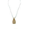 Ashley Gold Stainless Steel Gold Plated CZ Lock Pendant White Beaded Necklace