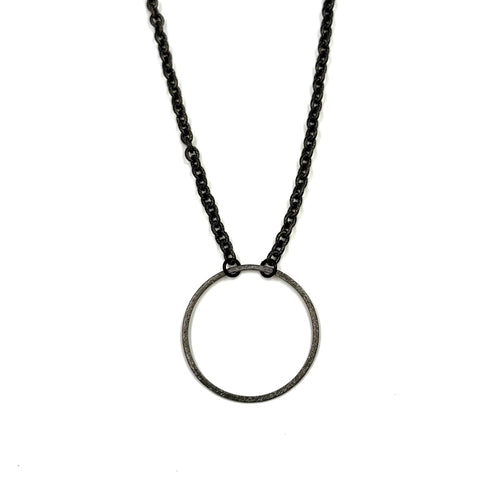 Ashley Gold Stainless Steel Oxidized Chain With 2" Open Circle Sterling Silver Pendant Necklace