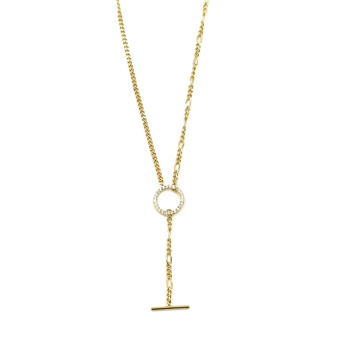 Ashley Gold Sterling Silver Gold Plated CZ Circle Link Lariat Necklace