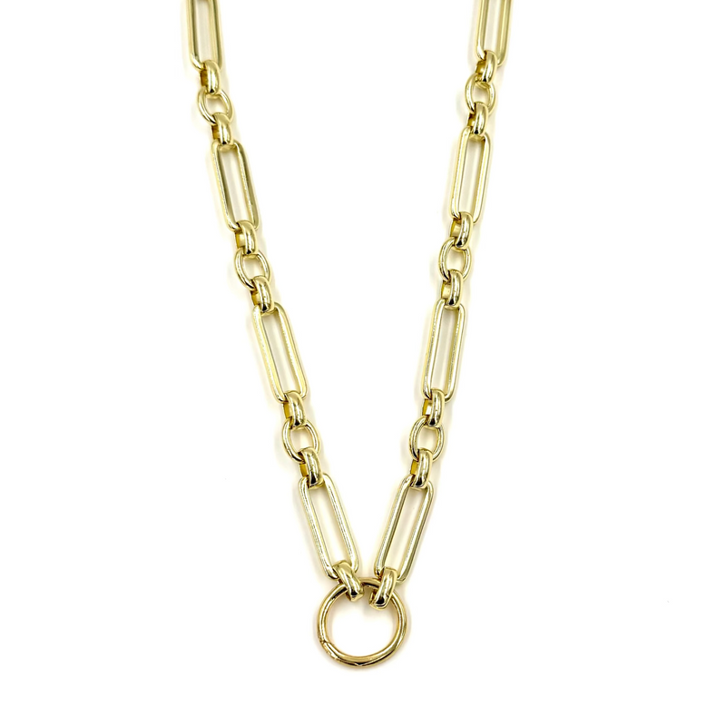 Ashley Gold Stainless Steel Gold Plated Open Link Circle Center Necklace