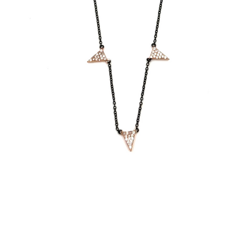 Ashley Gold Sterling Silver Oxidized Triple Triangle CZ Necklace