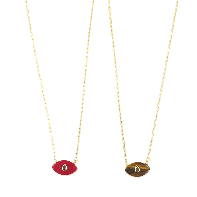 Ashley Gold Stainless Steel Gold Plated Link Chain With Enamel Evil Eye and CZ Necklace