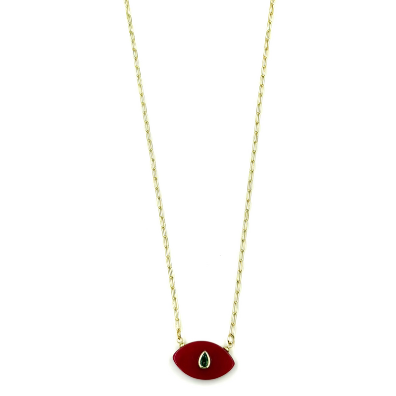 Ashley Gold Stainless Steel Gold Plated Link Chain With Enamel Evil Eye and CZ Necklace