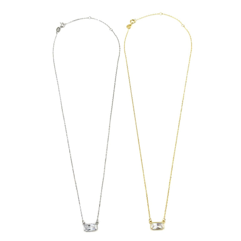 Ashley Gold Sterling Silver Single Emerald Cut CZ Drop Necklace
