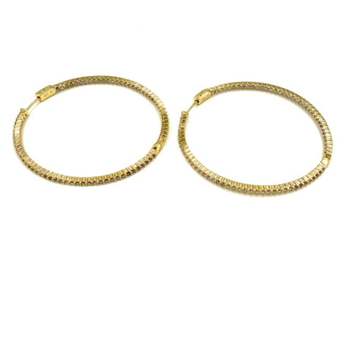 Ashley Gold Stainless Steel Gold Plated CZ Inside/Outside 2.5" Diameter Hoop Earrings